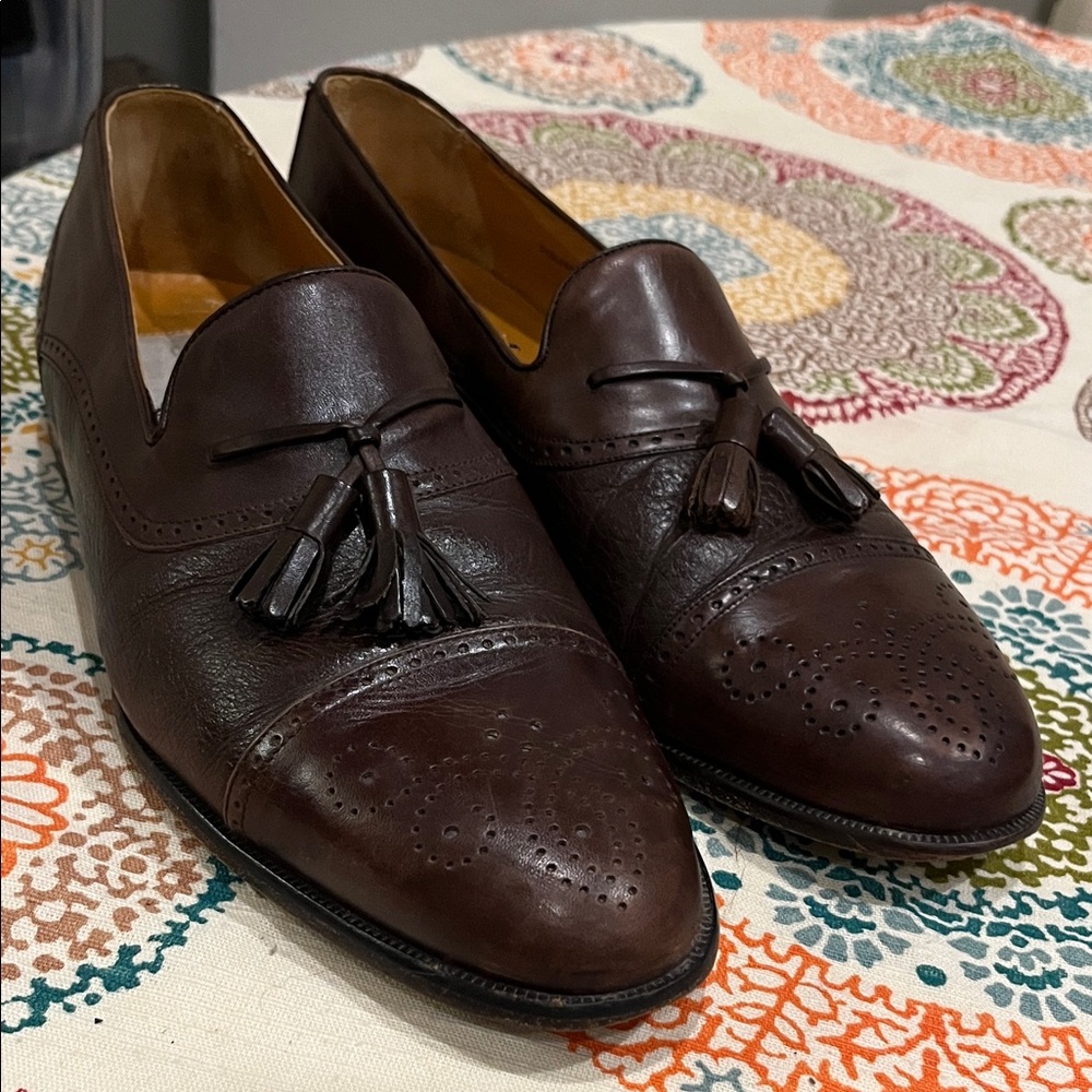 Mezlan Havana Dark Brown Leather Tassel Loafers size 10 men’s